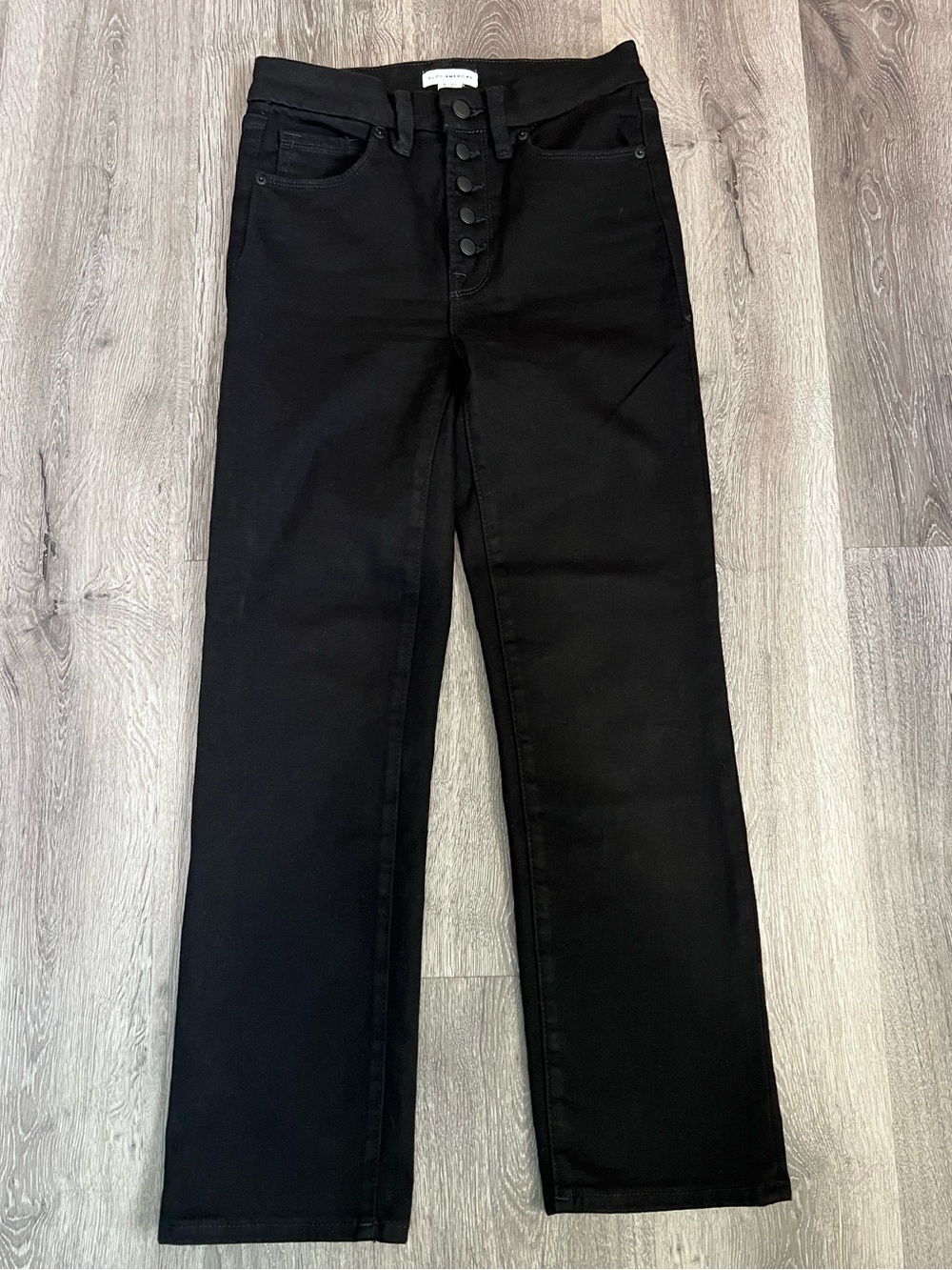 Good American Black Jeans Size 4/27 High Rise Button Fly Straight Leg Denim